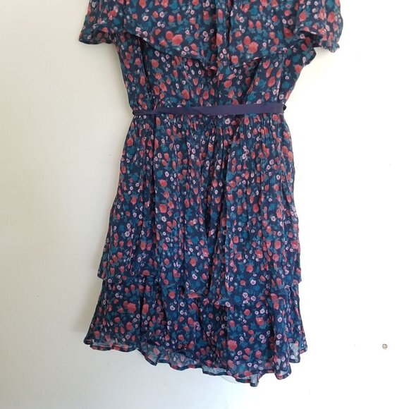 Paige Darya Floral Print Halter Silk Ruffle Layered Mini Dress Size Medium - Picture 9 of 17